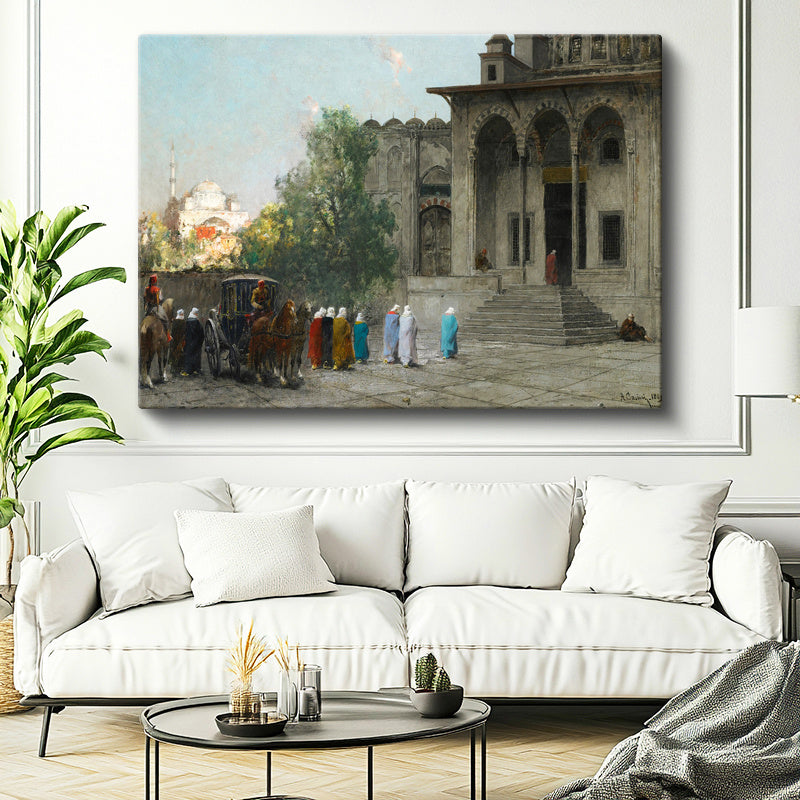 Yatay Kanvas Tablo Osmanlı Cami Avlusu Sahnesi Osmanlı Tablosu Ev Ofis Duvar Dekoru