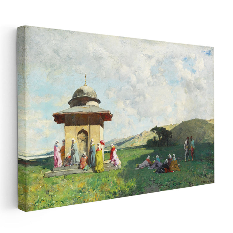 Yatay Kanvas Tablo Osmanlı Kır Çeşmesi Sahnesi Osmanlı Tablosu Ev Ofis Duvar Dekoru