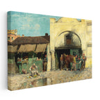 Yatay Kanvas Tablo Osmanlı Han Avlusu Sahnesi Osmanlı Tablosu Ev Ofis Duvar Dekoru