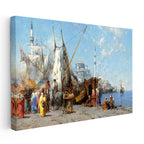 Yatay Kanvas Tablo Osmanlı Tersane Kıyısı Sahnesi Osmanlı Tablosu Ev Ofis Duvar Dekoru