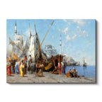 Yatay Kanvas Tablo Osmanlı Tersane Kıyısı Sahnesi Osmanlı Tablosu Ev Ofis Duvar Dekoru