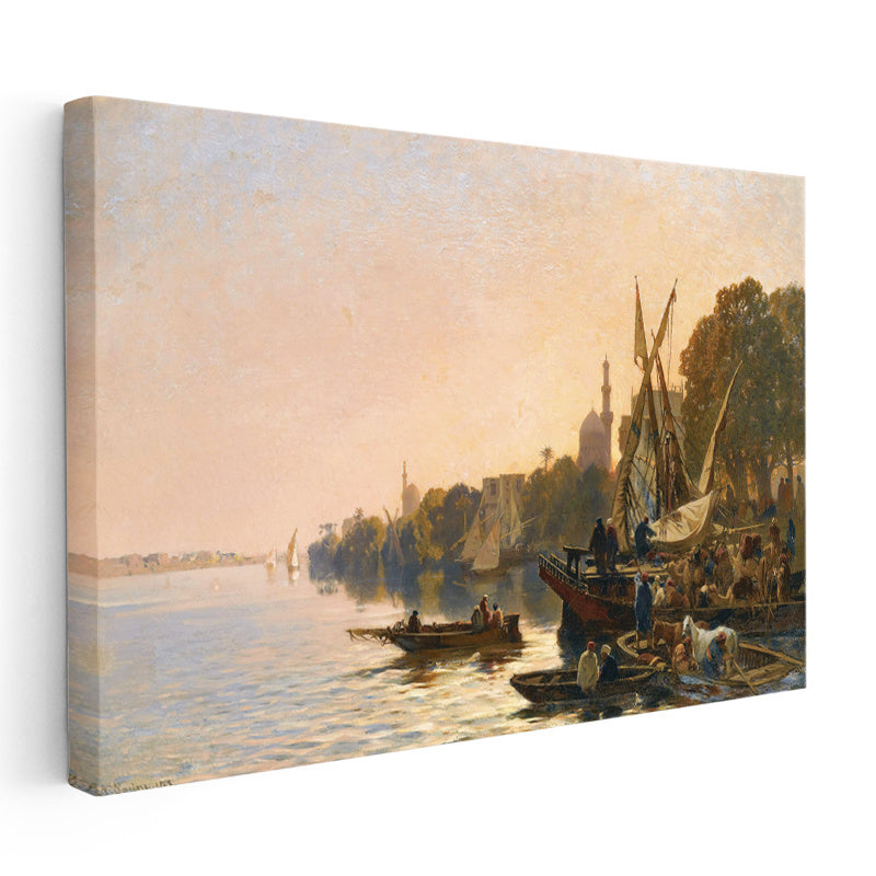 Yatay Kanvas Tablo Osmanlı İskele Günlük Yaşam Sahnesi Osmanlı Tablosu Ev Ofis Duvar Dekoru