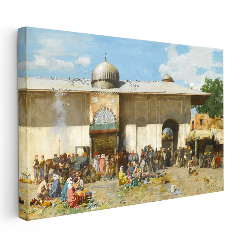 Yatay Kanvas Tablo Osmanlı Sahil Yerleşimi Sahnesi Osmanlı Tablosu Ev Ofis Duvar Dekoru