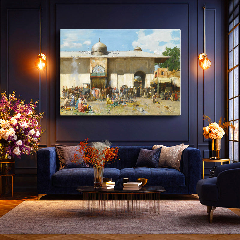 Yatay Kanvas Tablo Osmanlı Sahil Yerleşimi Sahnesi Osmanlı Tablosu Ev Ofis Duvar Dekoru