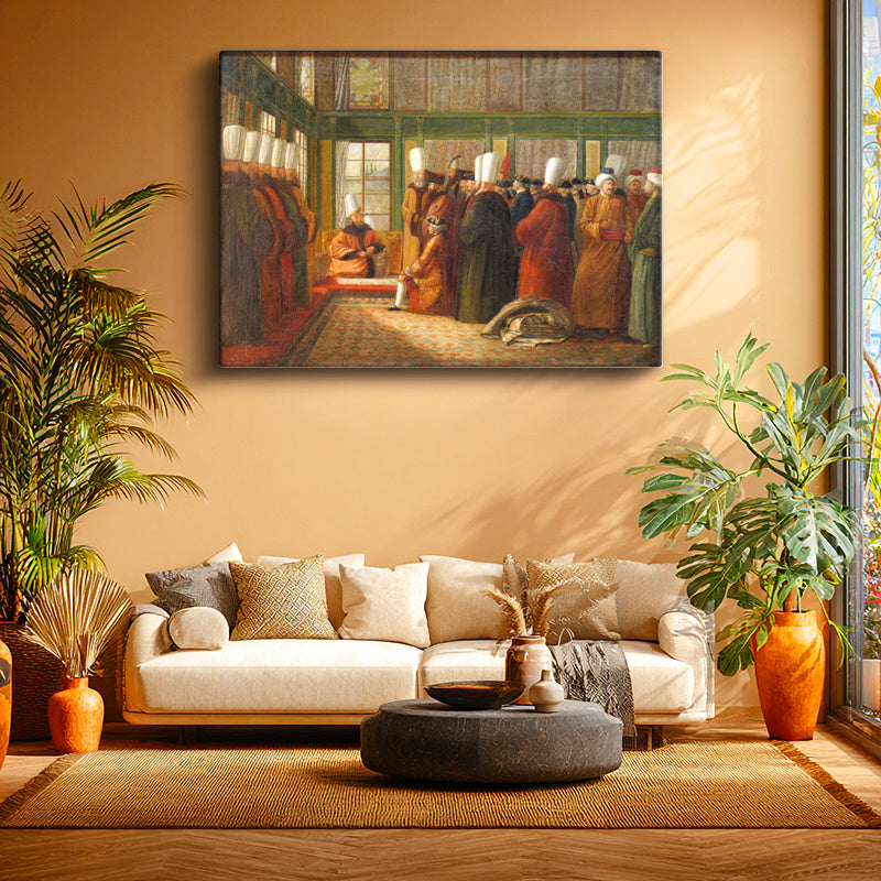 Yatay Kanvas Tablo Osmanlı Cami Önü Meydan Sahnesi Osmanlı Tablosu Ev Ofis Duvar Dekoru