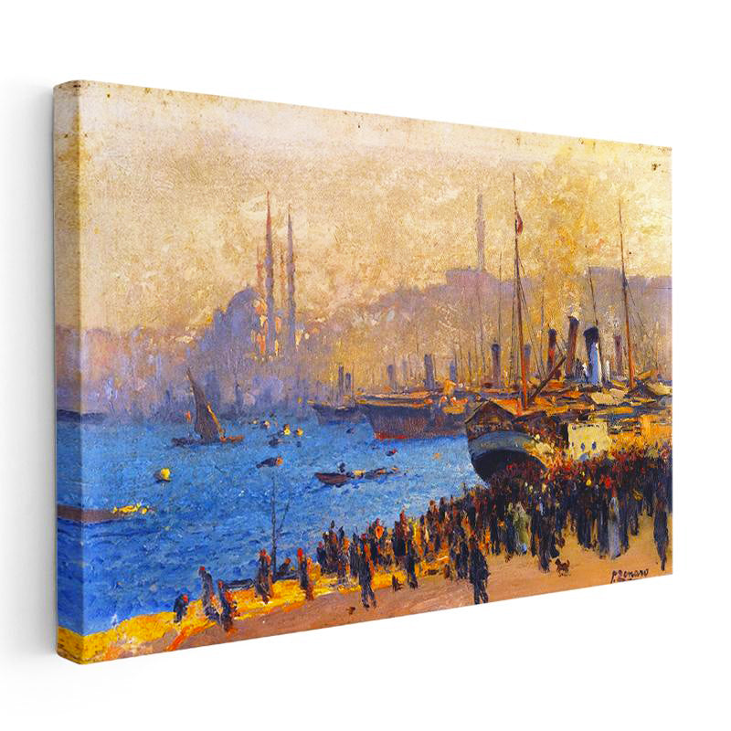 Yatay Kanvas Tablo Osmanlı Liman Ticaret Sahnesi Osmanlı Tablosu Ev Ofis Duvar Dekoru