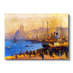 Yatay Kanvas Tablo Osmanlı Liman Ticaret Sahnesi Osmanlı Tablosu Ev Ofis Duvar Dekoru