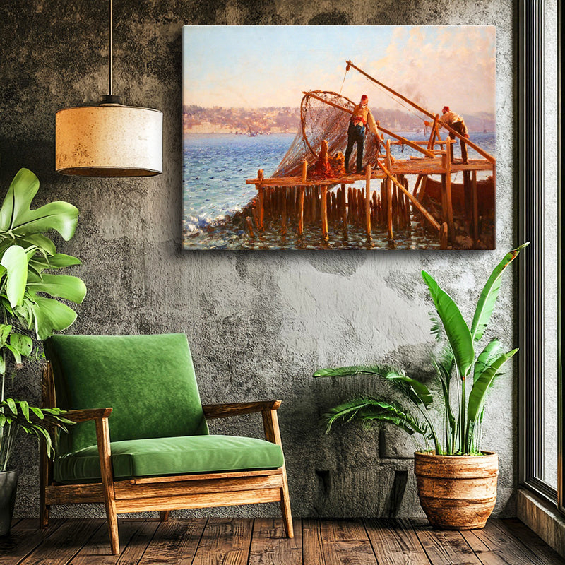 Yatay Kanvas Tablo Osmanlı Çarşı Günlük Yaşam Sahnesi Osmanlı Tablosu Ev Ofis Duvar Dekoru