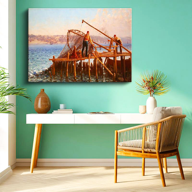 Yatay Kanvas Tablo Osmanlı Çarşı Günlük Yaşam Sahnesi Osmanlı Tablosu Ev Ofis Duvar Dekoru