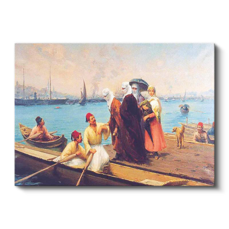 Yatay Kanvas Tablo Osmanlı Sahil Balıkçılık Sahnesi Osmanlı Tablosu Ev Ofis Duvar Dekoru