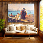 Yatay Kanvas Tablo Osmanlı Sahil Balıkçılık Sahnesi Osmanlı Tablosu Ev Ofis Duvar Dekoru