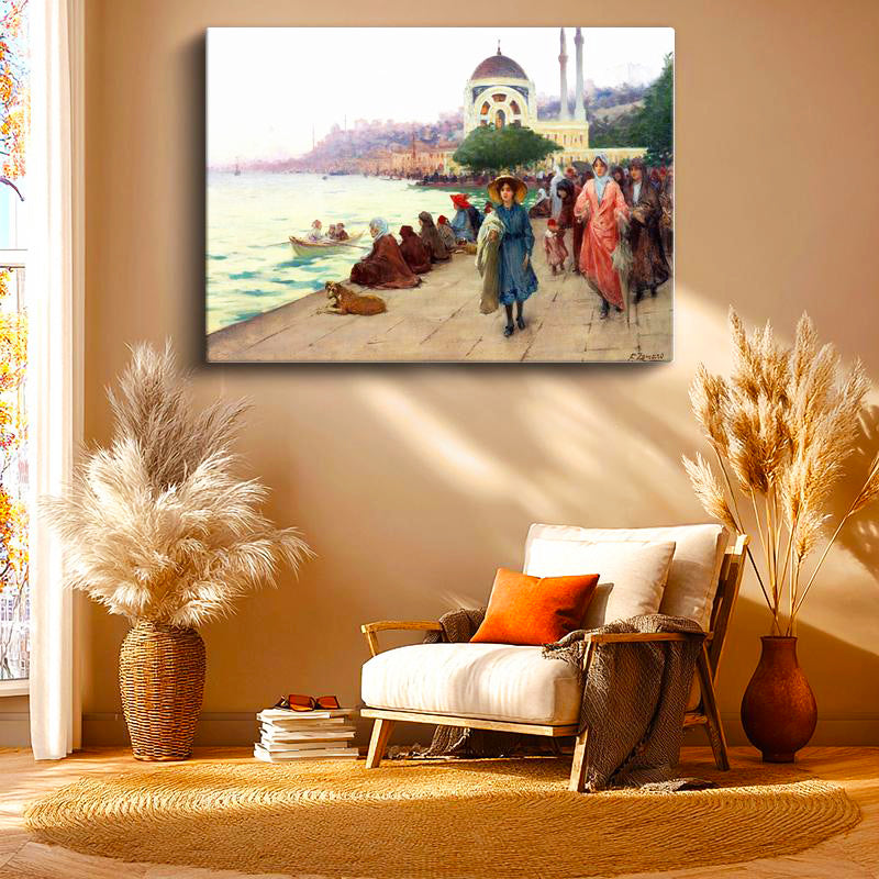 Yatay Kanvas Tablo Osmanlı Saray Alayı Sahnesi Osmanlı Tablosu Ev Ofis Duvar Dekoru