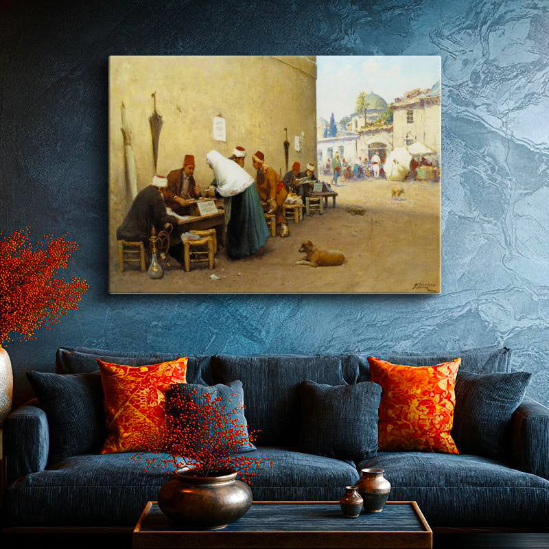 Yatay Kanvas Tablo Osmanlı Sokak Esnafı Sahnesi Osmanlı Tablosu Ev Ofis Duvar Dekoru