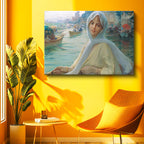 Yatay Kanvas Tablo Osmanlı Kayıkta Kadın Portresi Boğaz Sahnesi Ev Ofis Duvar Dekoru