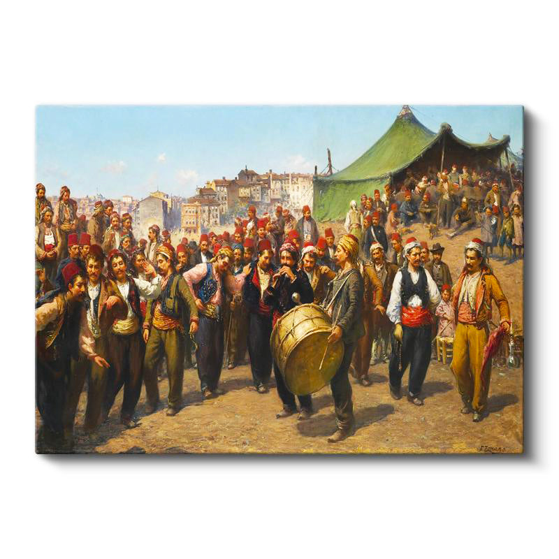 Yatay Kanvas Tablo Osmanlı Halk Şenliği Davul Zurna Sahnesi Ev Ofis Duvar Dekoru