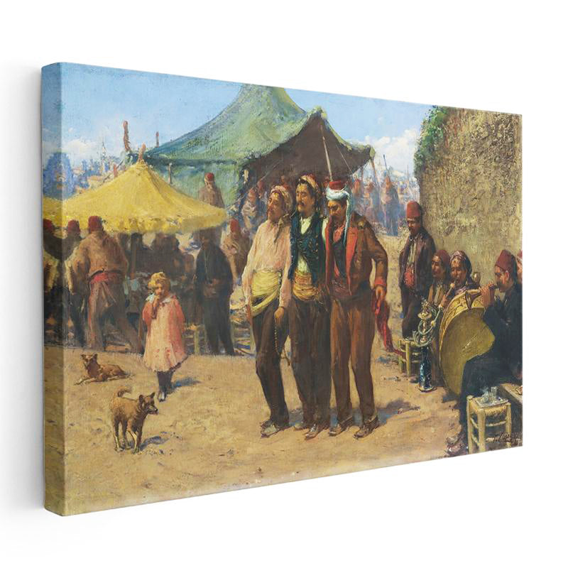 Yatay Kanvas Tablo Osmanlı Panayır Eğlencesi Müzik Sahnesi Ev Ofis Duvar Dekoru