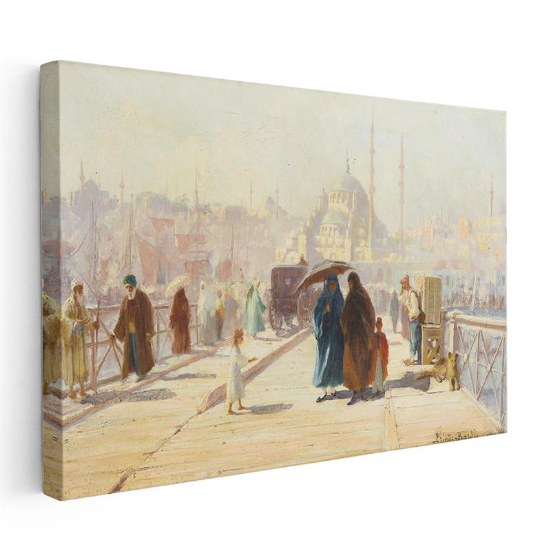 Yatay Kanvas Tablo İstanbul Köprü Üzeri Aile Yaşam Sahnesi Ev Ofis Duvar Dekoru