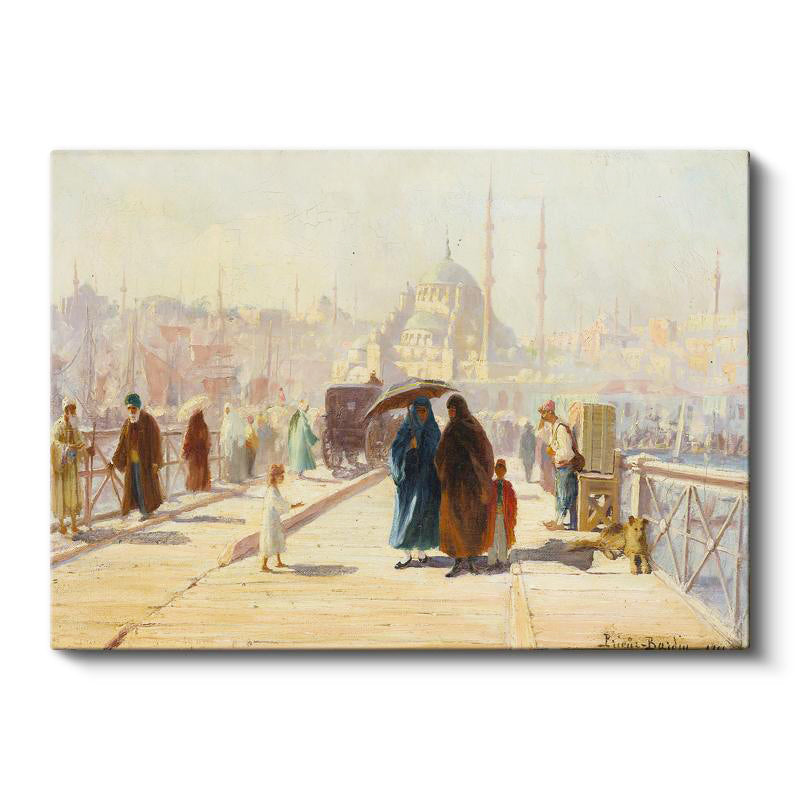 Yatay Kanvas Tablo İstanbul Köprü Üzeri Aile Yaşam Sahnesi Ev Ofis Duvar Dekoru