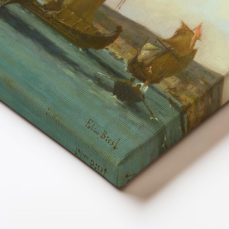 Yatay Kanvas Tablo Osmanlı Yelkenli Tekneler Kıyı Sahnesi Ev Ofis Duvar Dekoru