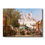 Yatay Kanvas Tablo Osmanlı Cami Önü Pazar Kalabalığı Sahnesi Ev Ofis Duvar Dekoru
