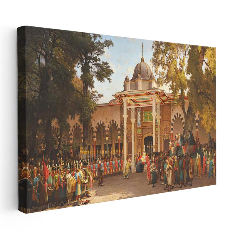 Yatay Kanvas Tablo Osmanlı Saray Kapısı Tören Sahnesi Ev Ofis Duvar Dekoru