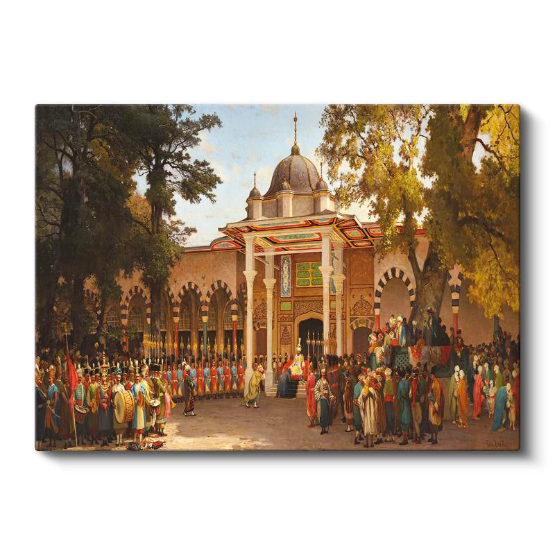 Yatay Kanvas Tablo Osmanlı Saray Kapısı Tören Sahnesi Ev Ofis Duvar Dekoru