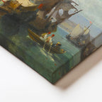 Yatay Kanvas Tablo Osmanlı Kıyı Yerleşimi Yelkenli Sahnesi Ev Ofis Duvar Dekoru