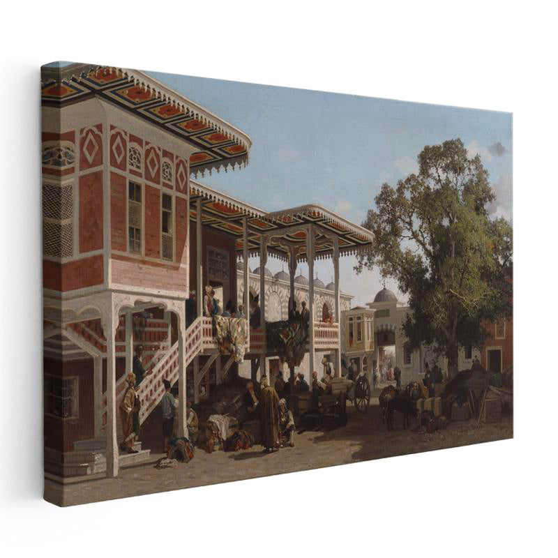 Yatay Kanvas Tablo Osmanlı Saray Avlusu Günlük Yaşam Sahnesi Ev Ofis Duvar Dekoru