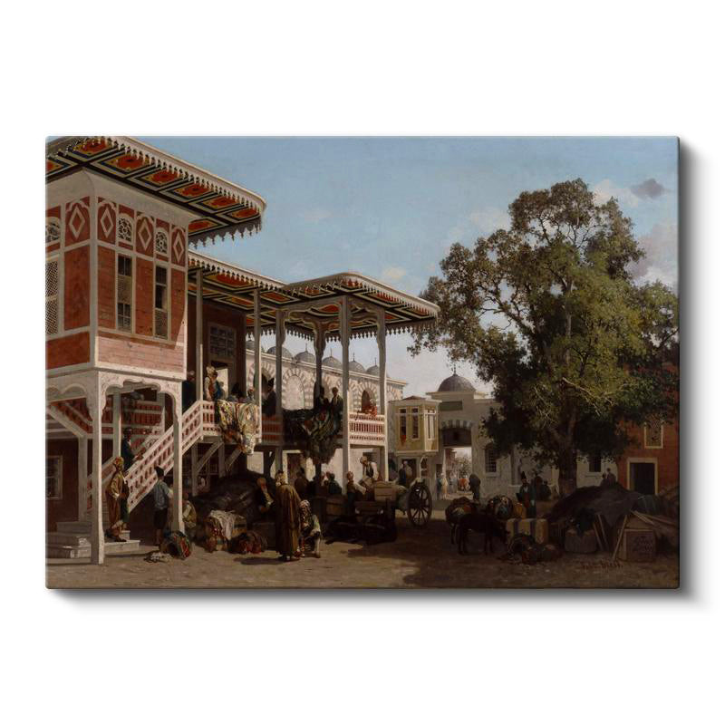 Yatay Kanvas Tablo Osmanlı Saray Avlusu Günlük Yaşam Sahnesi Ev Ofis Duvar Dekoru