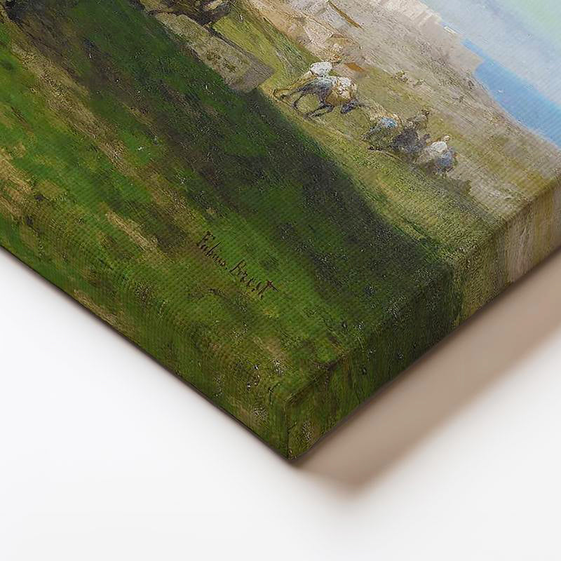 Yatay Kanvas Tablo Osmanlı Köşk Bahçesi Atlı Ziyaret Sahnesi Ev Ofis Duvar Dekoru