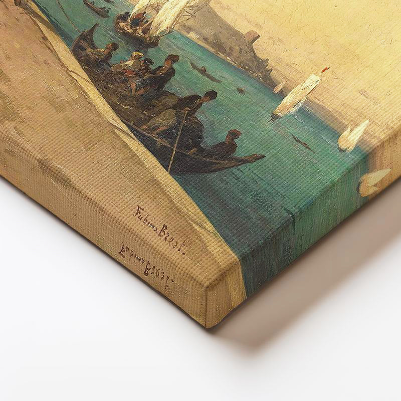 Yatay Kanvas Tablo Osmanlı Sahil Köşkü ve Kayıklar Sahnesi Ev Ofis Duvar Dekoru