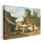 Yatay Kanvas Tablo Osmanlı Mahalle Pazarı Sokak Sahnesi Ev Ofis Duvar Dekoru