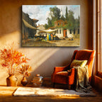 Yatay Kanvas Tablo Osmanlı Mahalle Pazarı Sokak Sahnesi Ev Ofis Duvar Dekoru