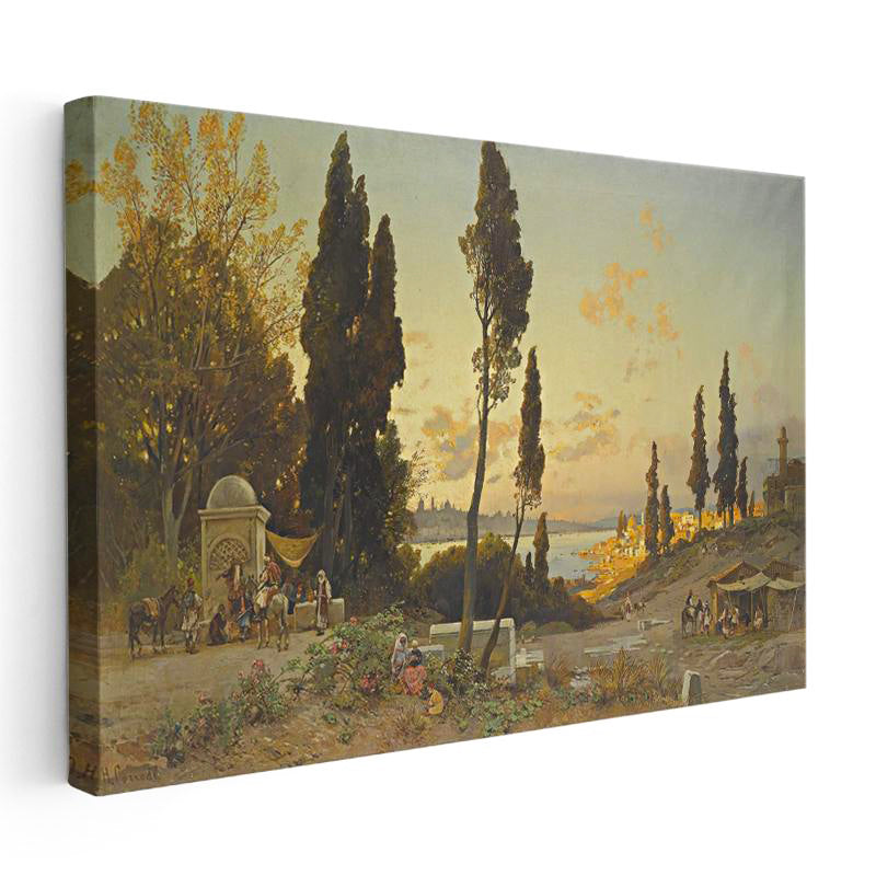 Yatay Kanvas Tablo Osmanlı Tepelik Manzara ve Kervan Sahnesi Ev Ofis Duvar Dekoru