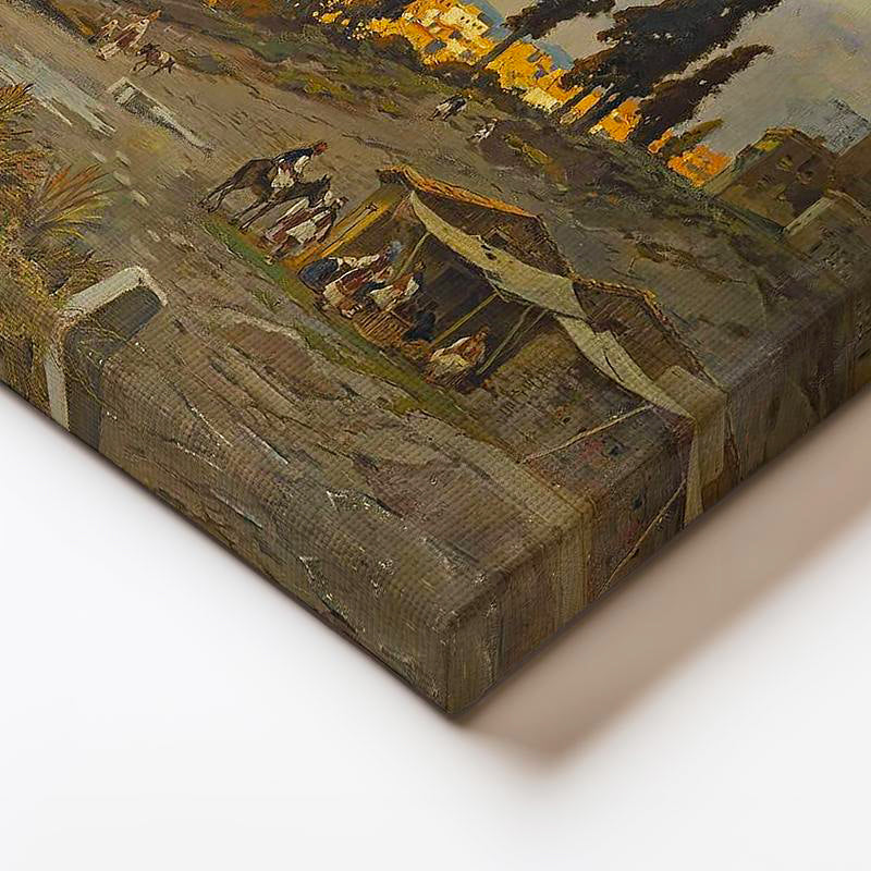 Yatay Kanvas Tablo Osmanlı Tepelik Manzara ve Kervan Sahnesi Ev Ofis Duvar Dekoru