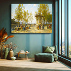 Yatay Kanvas Tablo Osmanlı Park Çeşmesi Günlük Yaşam Sahnesi Ev Ofis Duvar Dekoru