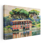 Yatay Kanvas Tablo Osmanlı Yalı Köşkü Göl Yansıması Sahnesi Ev Ofis Duvar Dekoru