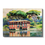 Yatay Kanvas Tablo Osmanlı Yalı Köşkü Göl Yansıması Sahnesi Ev Ofis Duvar Dekoru