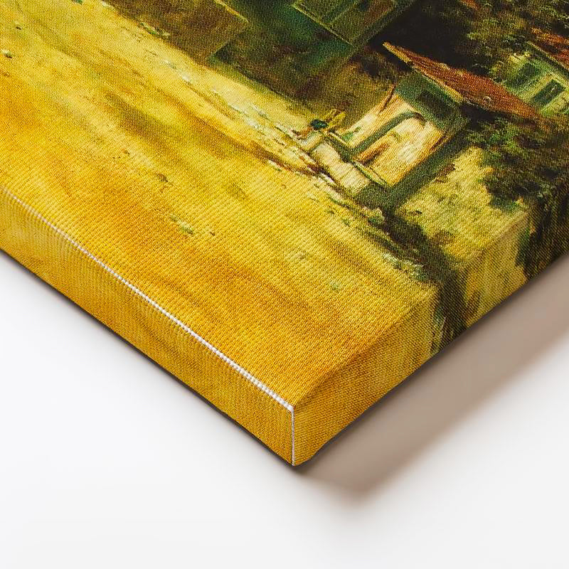 Yatay Kanvas Tablo Osmanlı Kırsal Yerleşim ve Cami Avlusu Sahnesi Ev Ofis Duvar Dekoru