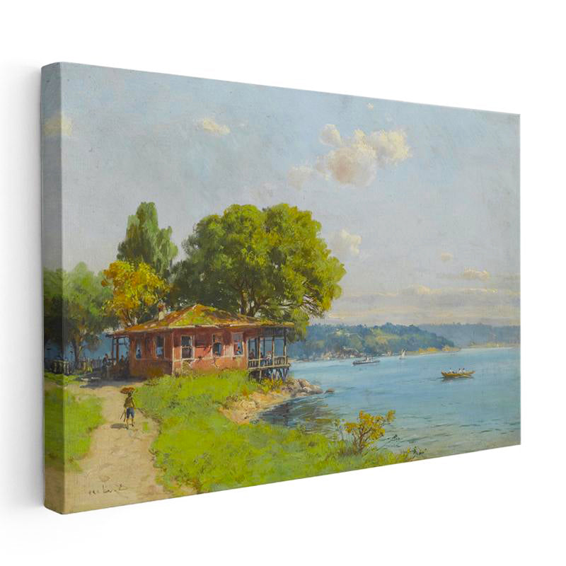 Yatay Kanvas Tablo Osmanlı Sahil Köşkü Doğa ve Deniz Manzarası Ev Ofis Duvar Dekoru