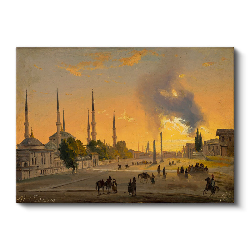 Yatay Kanvas Tablo İstanbul Tarihi Meydan Gün Batımı Silüeti Ev Ofis Duvar Dekoru
