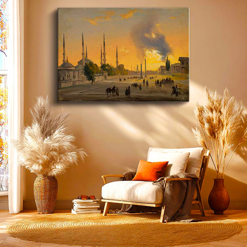 Yatay Kanvas Tablo İstanbul Tarihi Meydan Gün Batımı Silüeti Ev Ofis Duvar Dekoru