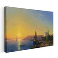 Yatay Kanvas Tablo İstanbul Limanı Gün Batımı Yelkenli Sahnesi Ev Ofis Duvar Dekoru