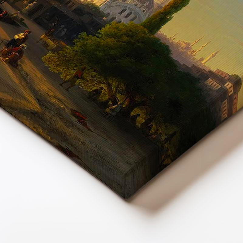 Yatay Kanvas Tablo İstanbul Limanı Gün Batımı Yelkenli Sahnesi Ev Ofis Duvar Dekoru