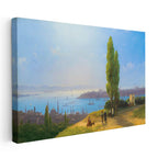 Yatay Kanvas Tablo İstanbul Tepeden Şehir ve Boğaz Manzarası Ev Ofis Duvar Dekoru