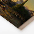 Yatay Kanvas Tablo Osmanlı Gün Batımı Liman ve İskele Sahnesi Ev Ofis Duvar Dekoru