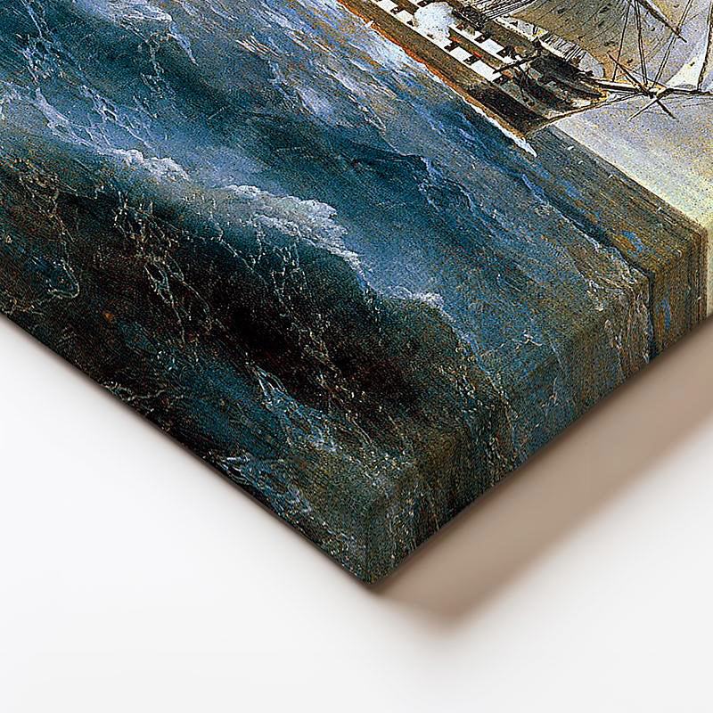 Yatay Kanvas Tablo Osmanlı Açık Deniz Yelkenli Savaş Gemileri Sahnesi Ev Ofis Duvar Dekoru