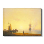 Yatay Kanvas Tablo Osmanlı Sisli Liman Sahnesi Yelkenli Gemiler Ev Ofis Duvar Dekoru
