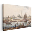 Yatay Kanvas Tablo İstanbul Boğazı Tarihi Gemi ve İskele Sahnesi Ev Ofis Duvar Dekoru