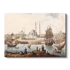 Yatay Kanvas Tablo İstanbul Boğazı Tarihi Gemi ve İskele Sahnesi Ev Ofis Duvar Dekoru